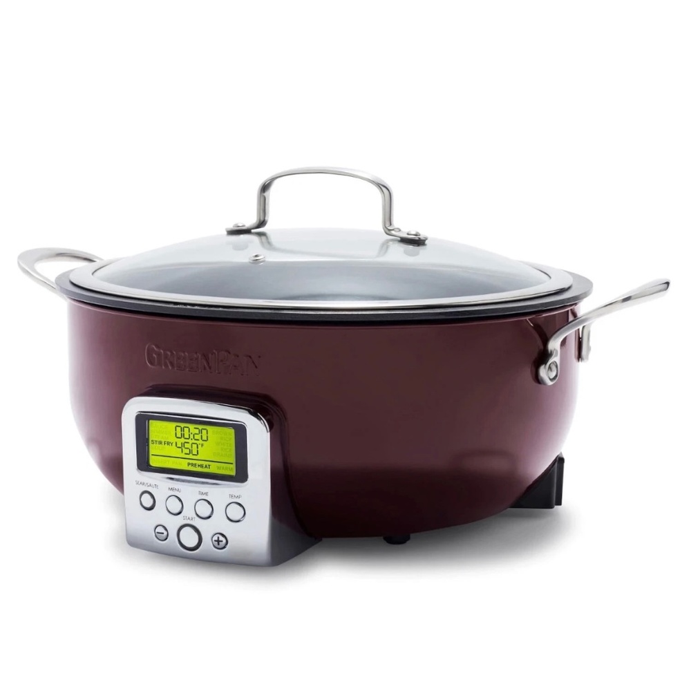 GreenPan 6Elite Essential  Electric Skillet Steamer & Tool Oxford- Fig purple